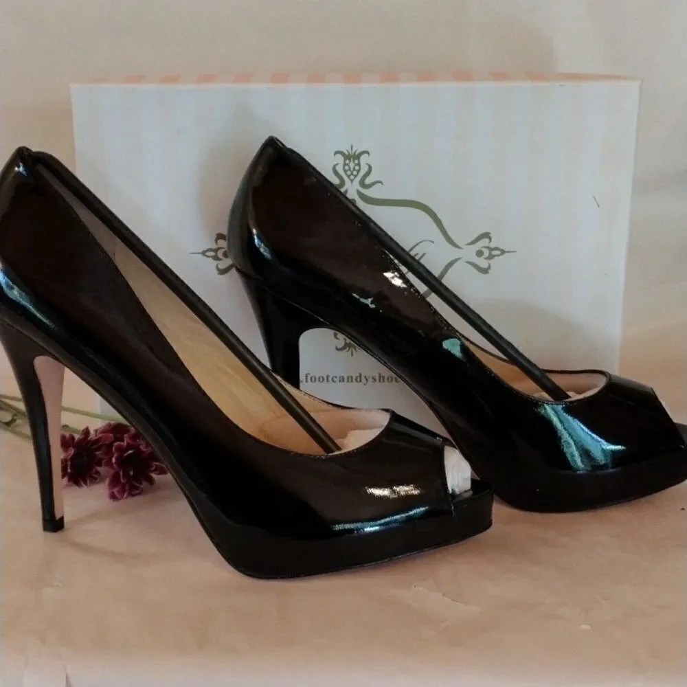 Footcandy Black Patent Peep Toe Heels